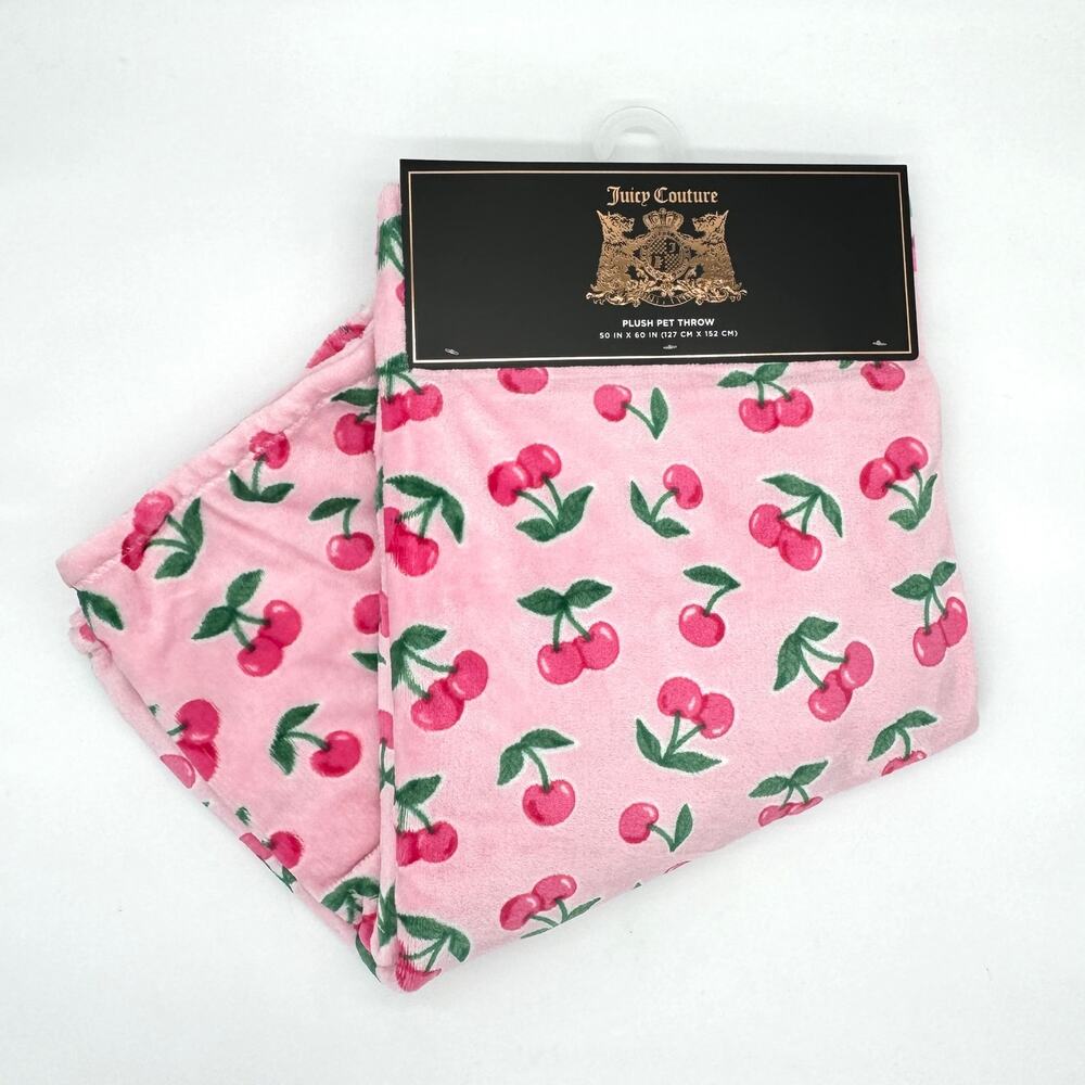 Juicy Couture Pink Cherry Plush Pet Throw Blanket Cherries NEW